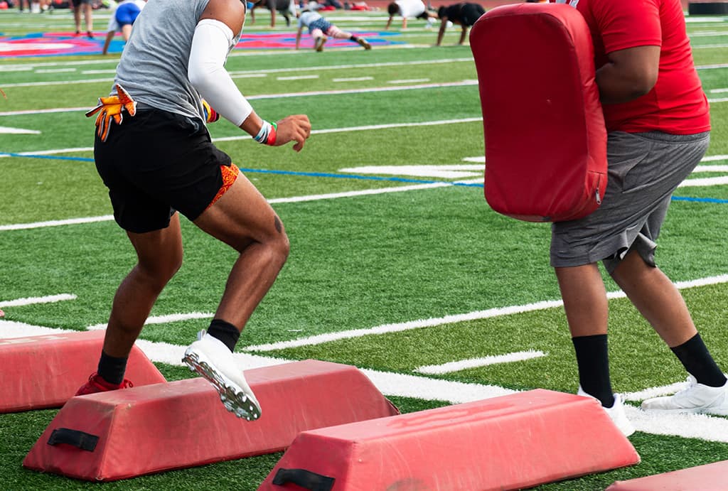 Footwork and sled work at an O-D camp